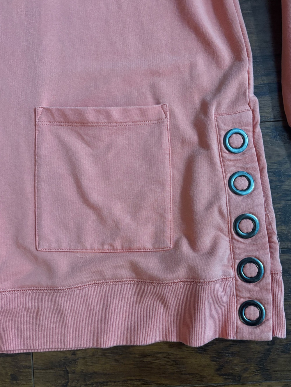 Soft Surroundings Top Coral Peach Pullover Grommet Buttons Long Sleeve Shirt - Picture 6 of 9